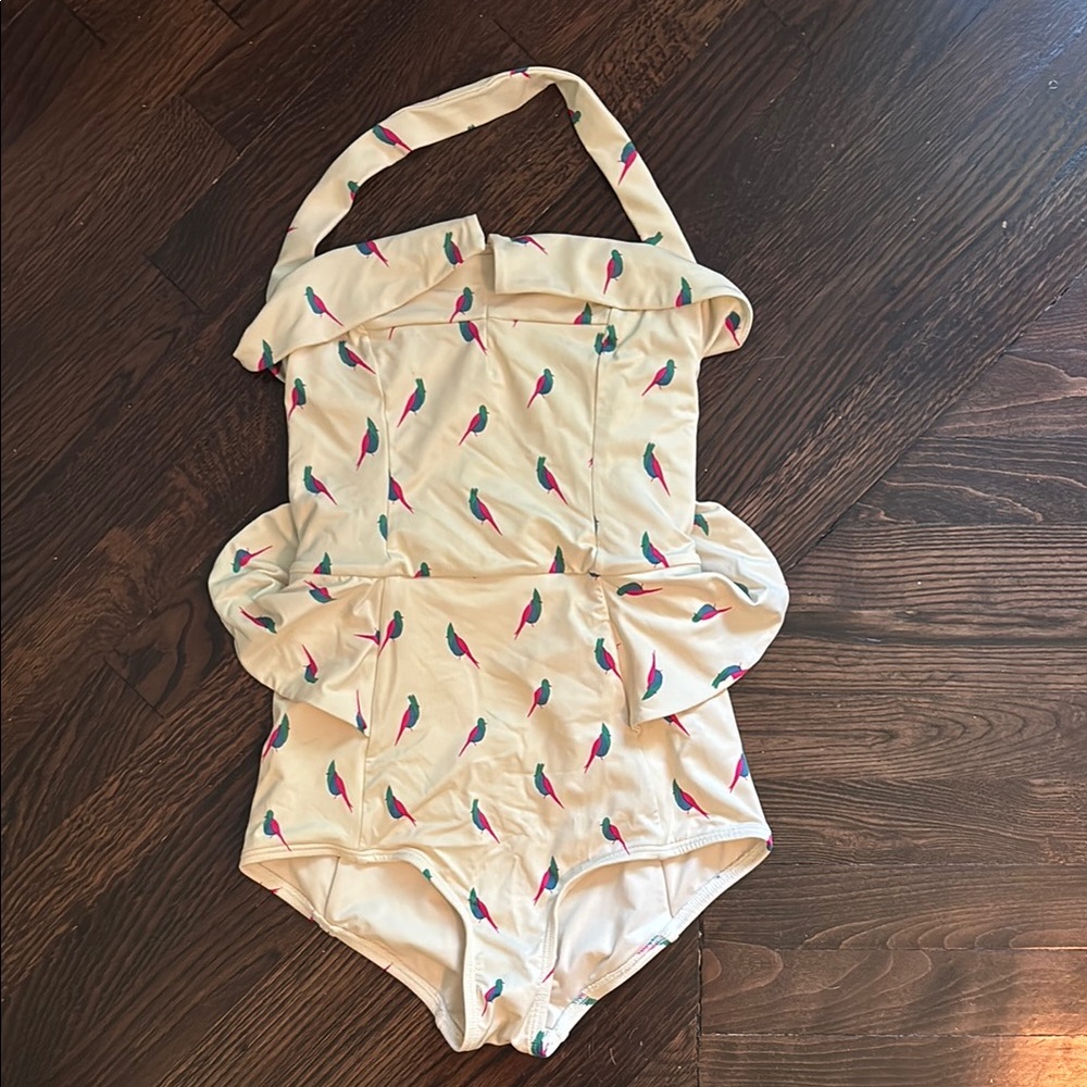 Marc By Marc Jacobs Peplum Halter Neck Cream Swimsuit with Colorful Print